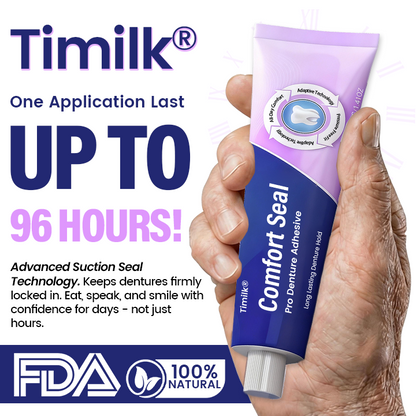 🔥 LIMITED SPECIAL OFFER 🔥 Timilk® Comfort Seal Pro Denture Adhesive🦷💜FDA Certified (Clinically Proven 96-   Hour Lock Hold for   Secure, Comfortable &   Zinc-Free Denture Fit)❣️